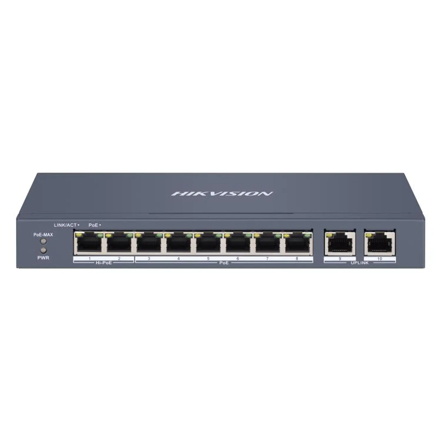 Hikvision DS-3E1310HP-EI, Switch PoE 8 Puertos Fast Ethernet, 2 Uplink Gigabit, 110W, Hi-PoE 90W