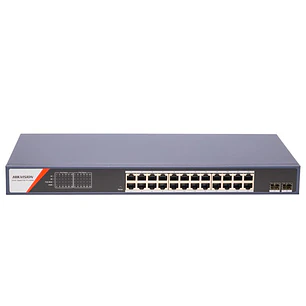 Hikvision DS-3E1526P-SI-24P2F, Switch PoE 24 Puertos, Gigabit, 2 SFP, 370W, 56Gbps, Smart
