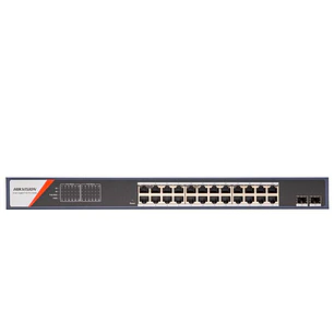 Hikvision DS-3E1526P-SI-24P2F, Switch PoE 24 Puertos, Gigabit, 2 SFP, 370W, 56Gbps, Smart