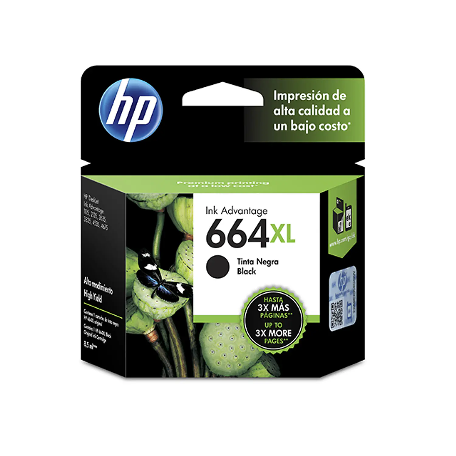 HP 664XL F6V31AL Cartucho de Tinta Negro Original, 8.5ml, 480 Páginas