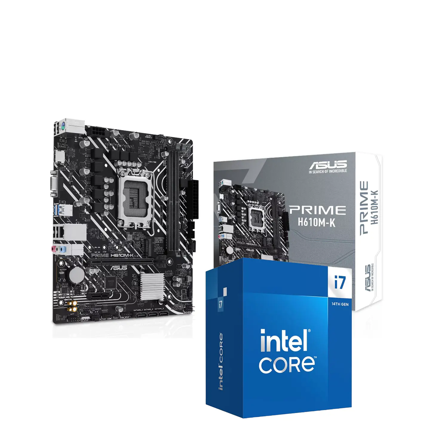 ASUS PRIME H610M-K + Intel Core i7-14700, Kit Placa Madre DDR5 LGA1700, 20 Núcleos, Hasta 5.4GHz 1