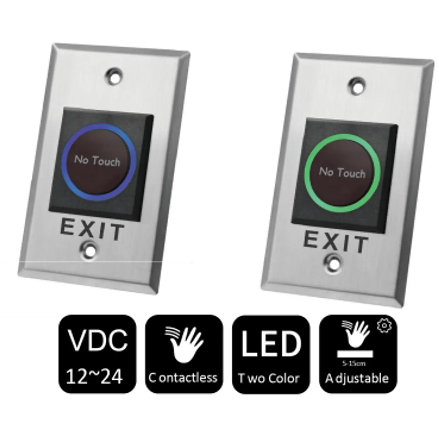 Hikvision DS-K7P07, Botón de Salida Sin Contacto, Sensor IR, LED, 12 a 24 VDC, Acero Inoxidable 3