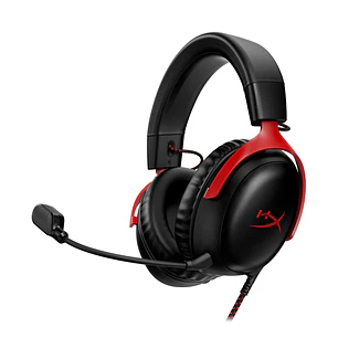 HyperX Cloud III 727A9AA Audífonos Gamer Cableados, 53mm, USB-C, USB-A, 3.5mm, Negro/Rojo