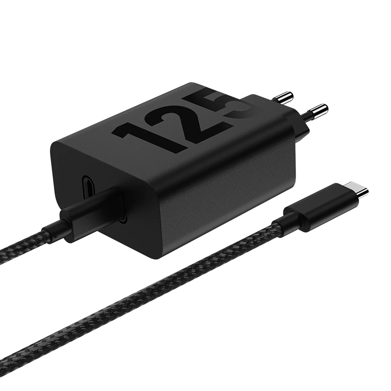 Motorola TurboPower 125W Duo, Cargador GaN 2x USB-C, Carga Rápida, Cable 2 m, Negro 1