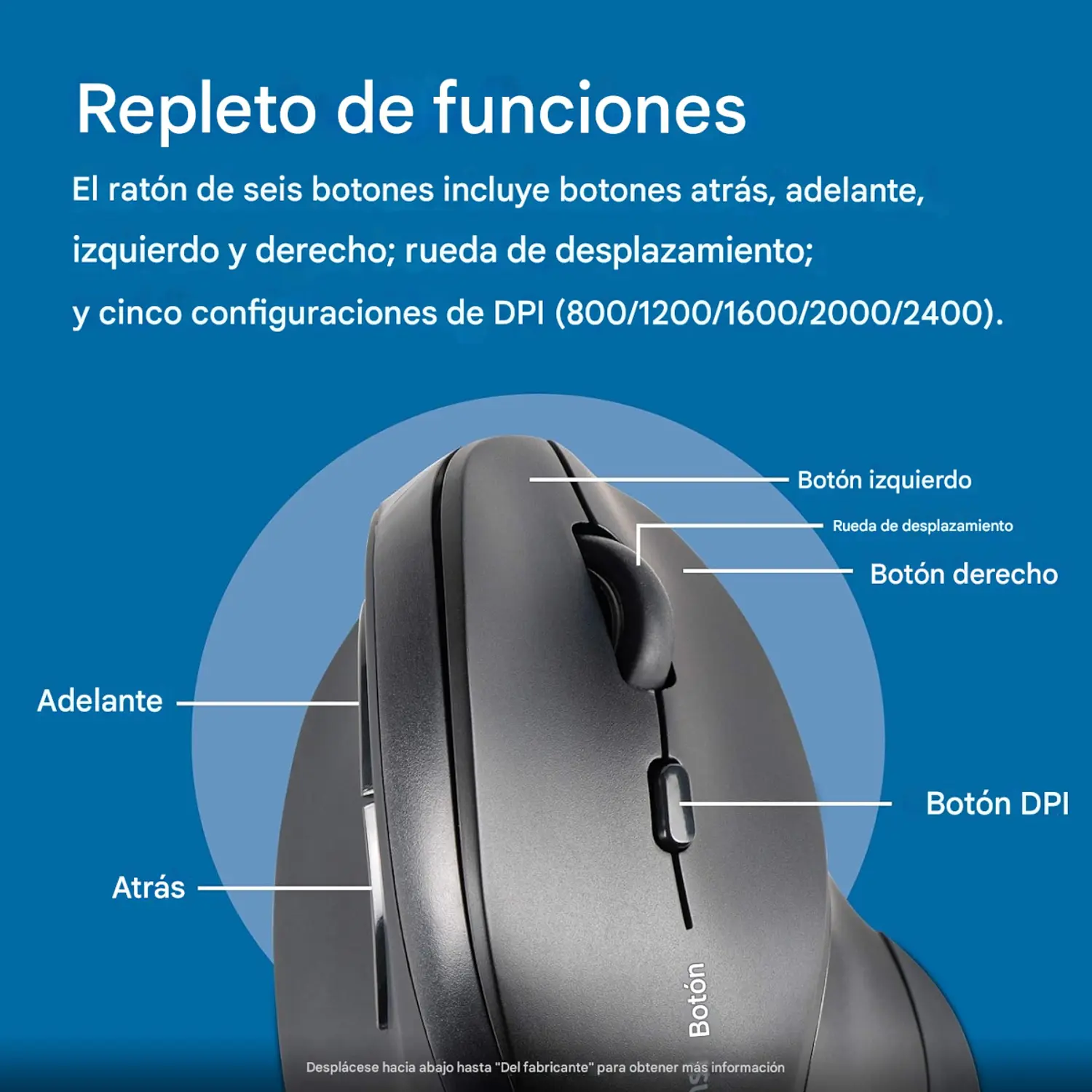 Kensington K75575WW, Mouse Vertical Ergonómico Inalámbrico, 2400 DPI, 6 Botones, USB, Negro 6