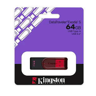 Kingston DataTraveler Exodia S KC-U3C64-7TR, Pendrive 64GB, USB 3.2 Gen 1, USB-A, Rojo