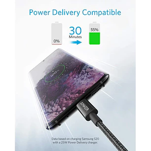 Anker A8753H11, Cable USB-C a USB-C 1,8m, 60W Power Delivery, 480Mbps, Nylon Trenzado, Negro