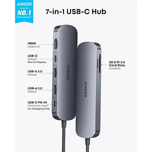 Anker Nano A83D2HA1, Hub USB-C 7 en 1, HDMI 4K 60Hz, 5Gbps, PD 85W, SD/microSD, Plateado