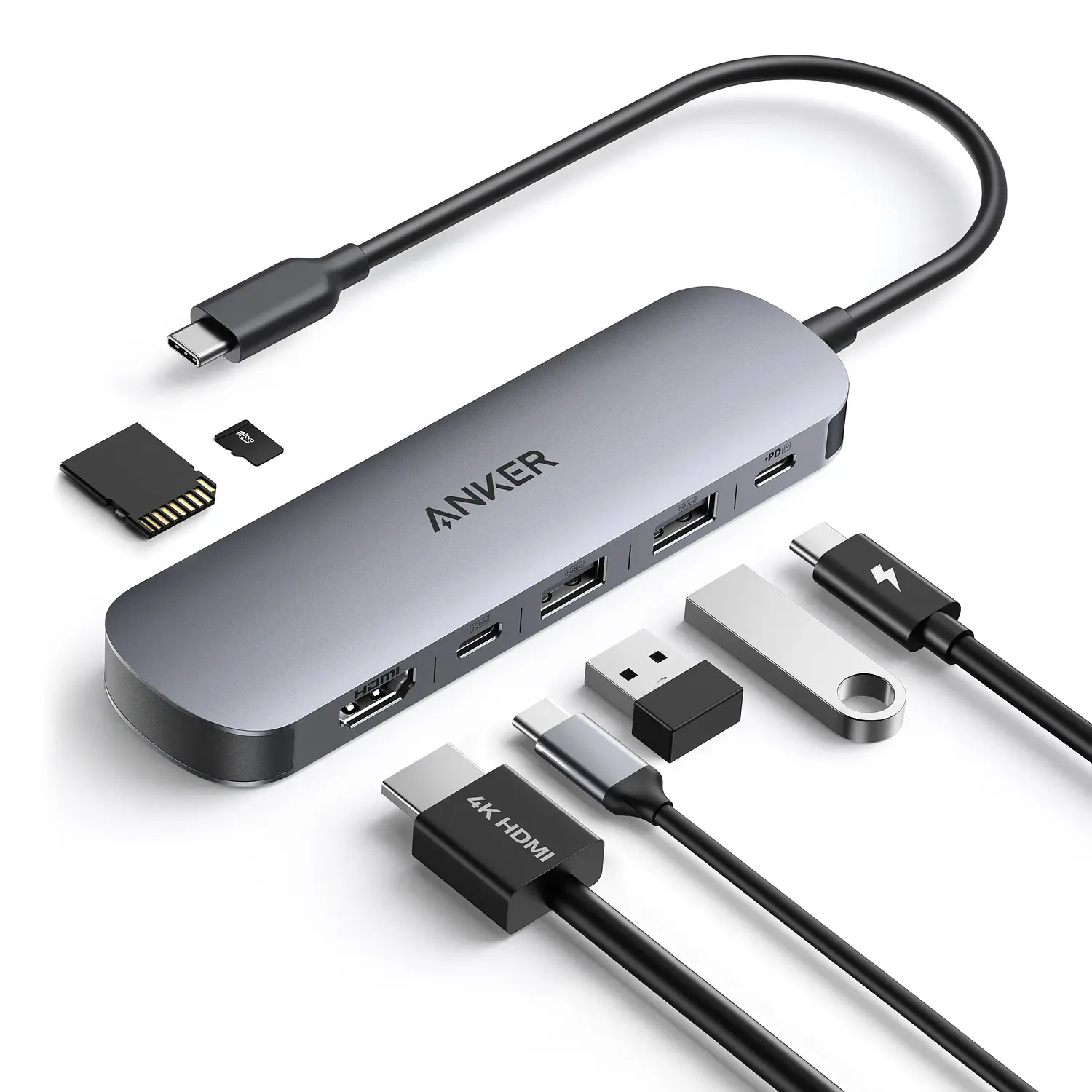 Anker Nano A83D2HA1, Hub USB-C 7 en 1, HDMI 4K 60Hz, 5Gbps, PD 85W, SD/microSD, Plateado 1