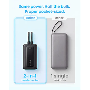 Anker Zolo A110MH12, Power Bank 20000mAh 45W, 2 Cables USB-C Integrados, USB-C + USB-A, Negro