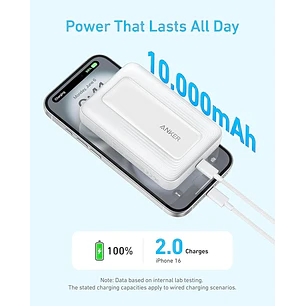 Anker Zolo A1684H11, Power Bank Magnético 10000mAh, USB-C 30W, Carga Inalámbrica 7.5W, Negro