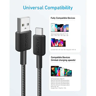 Anker 322 A81H5H11, Cable USB-A a USB-C 0,9m, 15W, 480Mbps, Trenzado, Negro