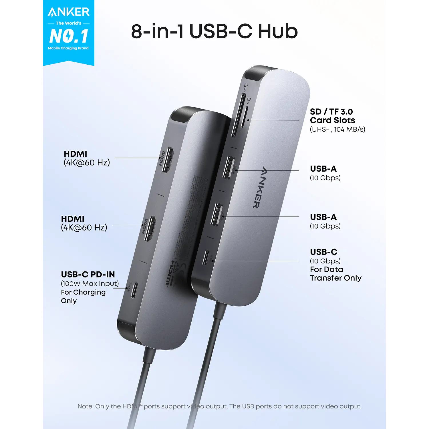Anker Nano A210BJA1, Hub USB-C 8 en 1, 2 HDMI, 10Gbps, PD 85W, SD/microSD, Plateado 9