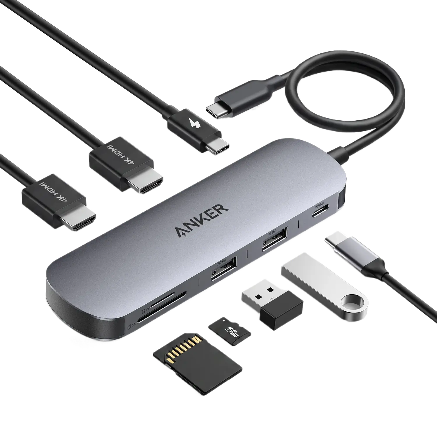 Anker Nano A210BJA1, Hub USB-C 8 en 1, 2 HDMI, 10Gbps, PD 85W, SD/microSD, Plateado 2