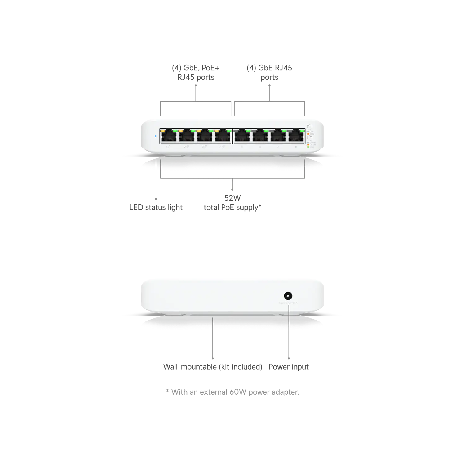 Ubiquiti USW-Lite-8-POE Switch 8 Puertos Gigabit, 4 PoE+, L2, 16 Gbps, 52W, Fanless 5