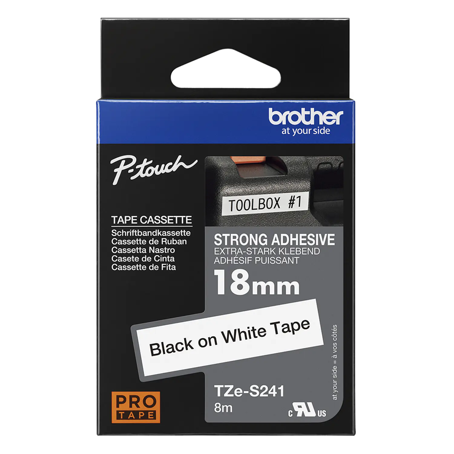 Brother TZe-S241 Cinta Laminada Adhesivo Extra Fuerte, Negro sobre Blanco, 18 mm x 8 m 1