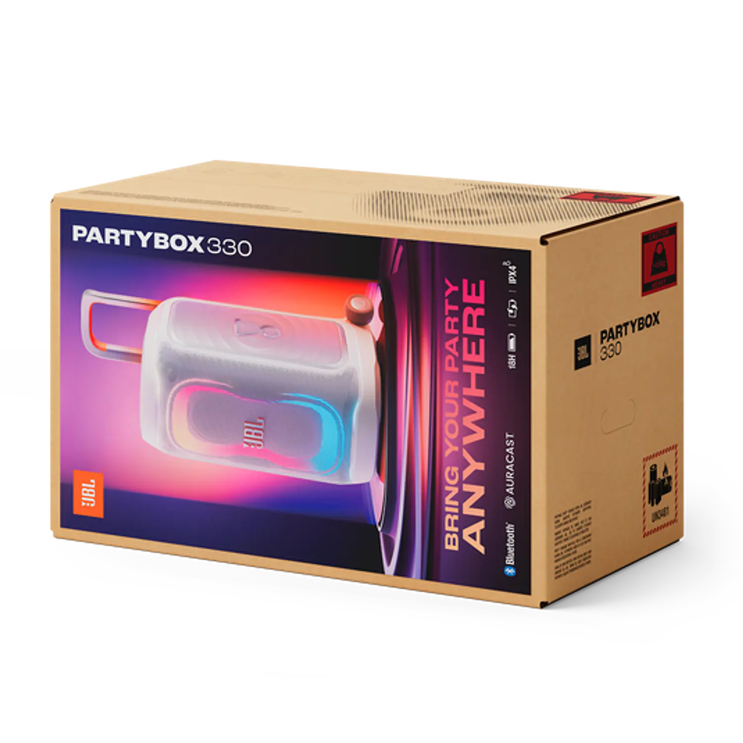 JBL PartyBox 330, Parlante Bluetooth 280W, 18h, AI Sound Boost, Auracast, Luces, IPX4, Mic/Guitarra, Blanco 11