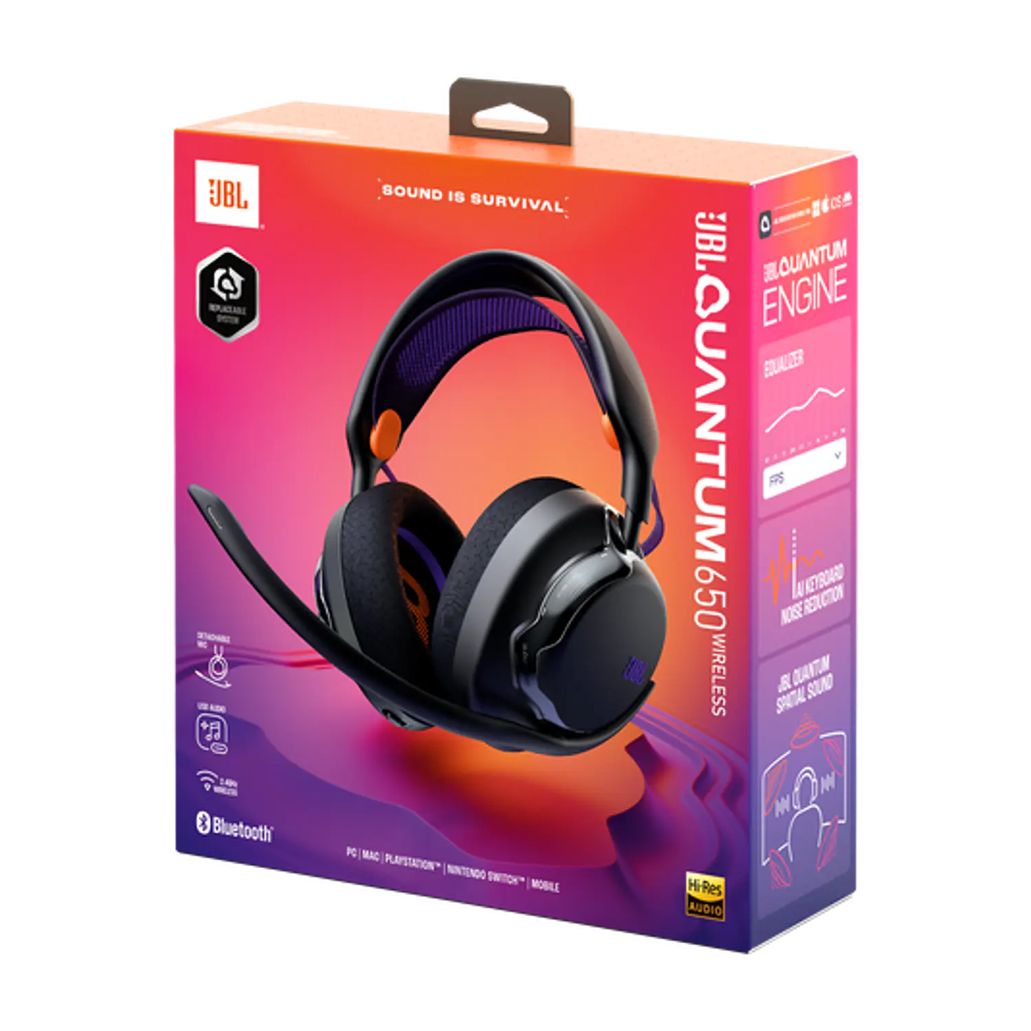 JBL Quantum 650, Audífonos Gamer Inalámbricos, 50mm, Spatial Sound, 2.4GHz, Bluetooth 5.3, Micrófono Cardioide, 45h, Negro 11