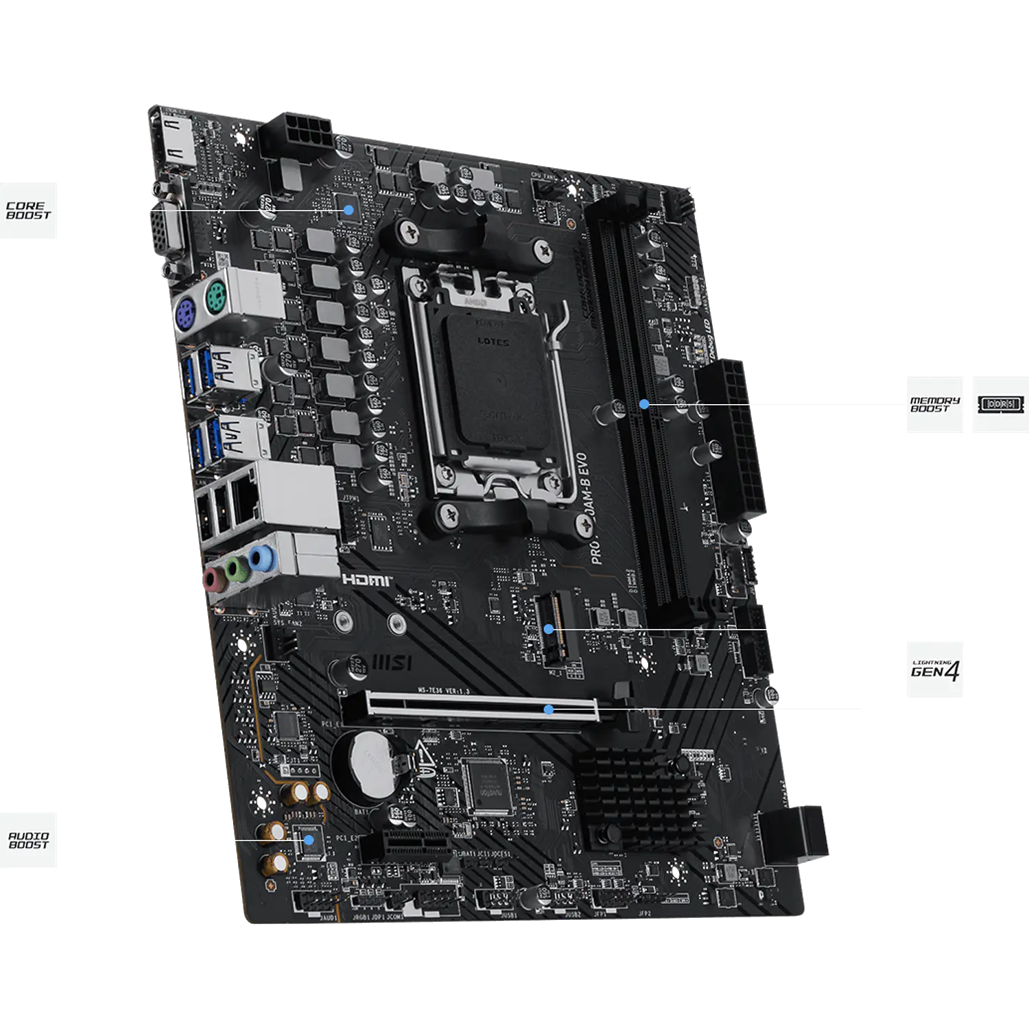 MSI PRO A620AM-B EVO, Placa Madre Micro-ATX AM5, AMD A620A, DDR5 128GB, M.2 PCIe 4.0, LAN 2.5G 4
