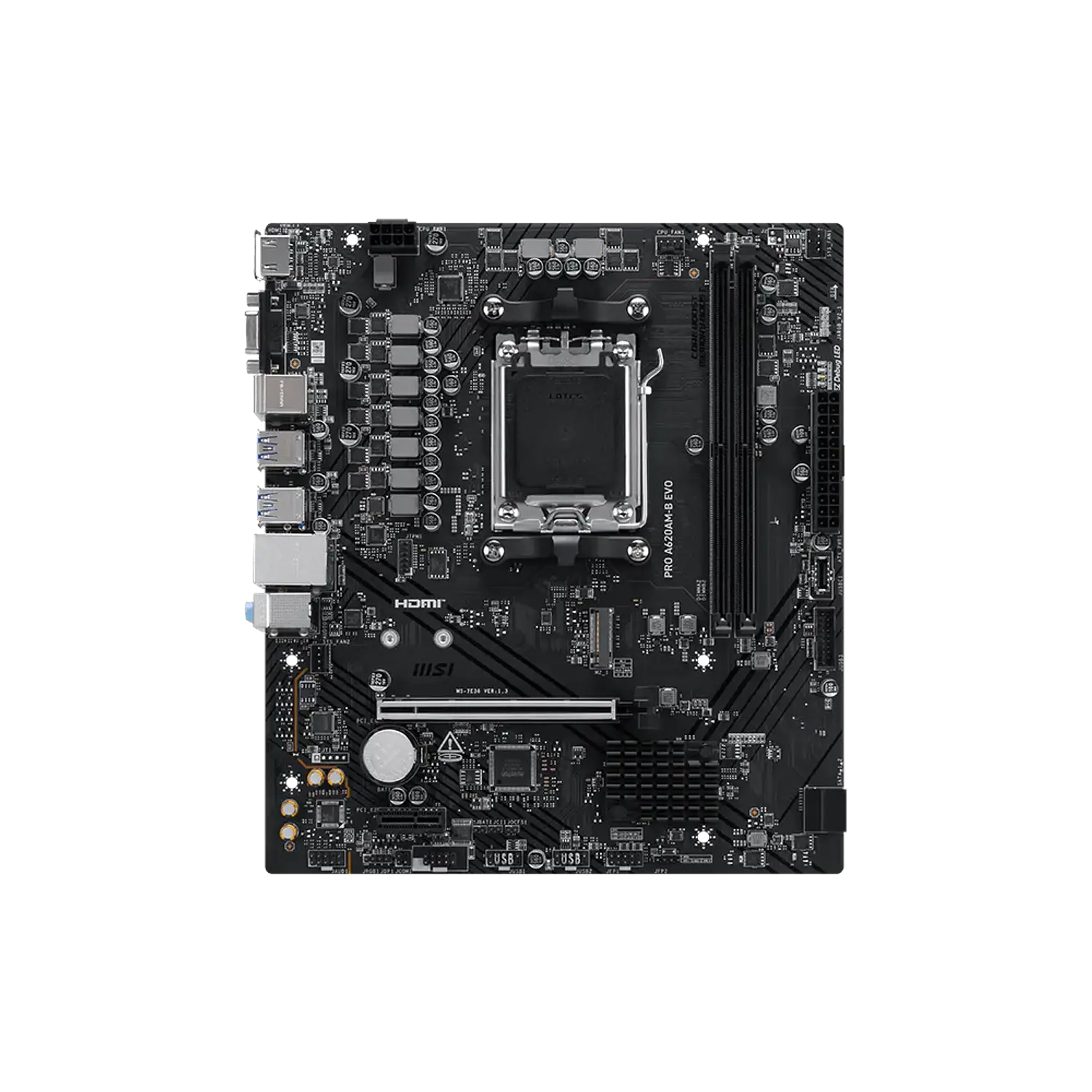 MSI PRO A620AM-B EVO, Placa Madre Micro-ATX AM5, AMD A620A, DDR5 128GB, M.2 PCIe 4.0, LAN 2.5G 2