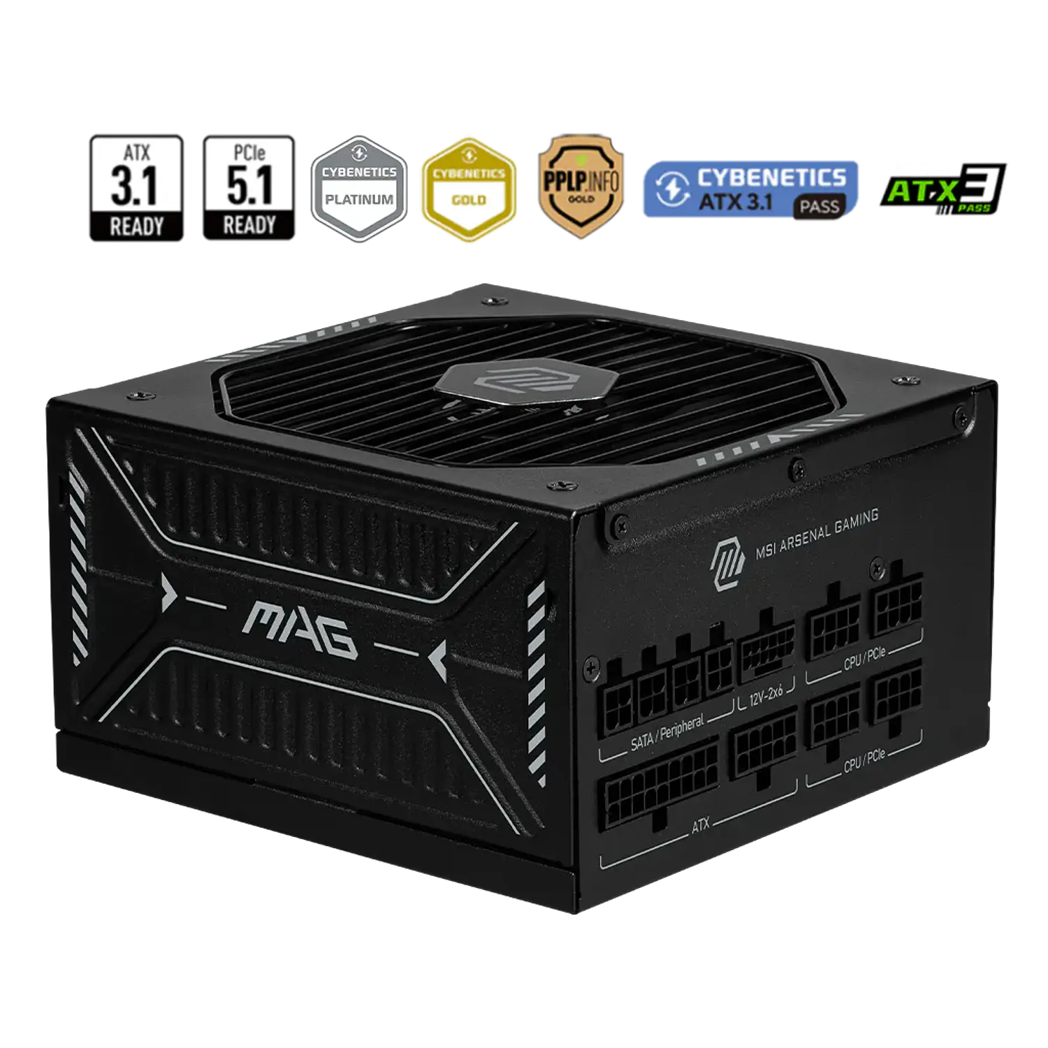 MSI MAG A1000GLS PCIE5, Fuente de Poder 1000W, ATX 3.1, PCIe 5.1, 80 PLUS Gold, Full Modular, 12V-2x6 600W 1