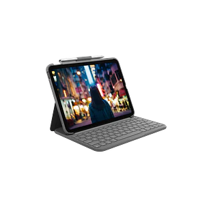 Logitech Slim Folio, Funda con Teclado para iPad 10ª Gen/A16, Bluetooth LE, Inglés, Oxford Grey
