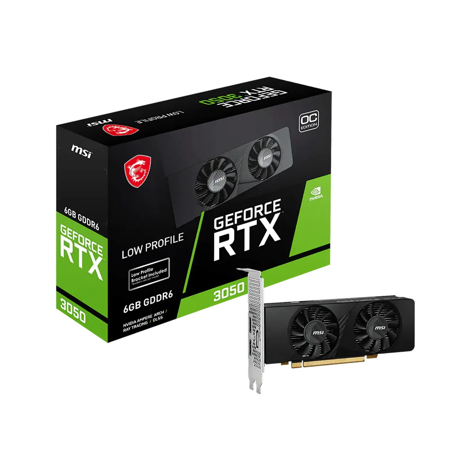 MSI GeForce RTX 3050 LP 6G OC, Tarjeta de Video Low Profile, 6GB GDDR6, 96-bit, 1492MHz, HDMI 2.1, DP 1.4a 1