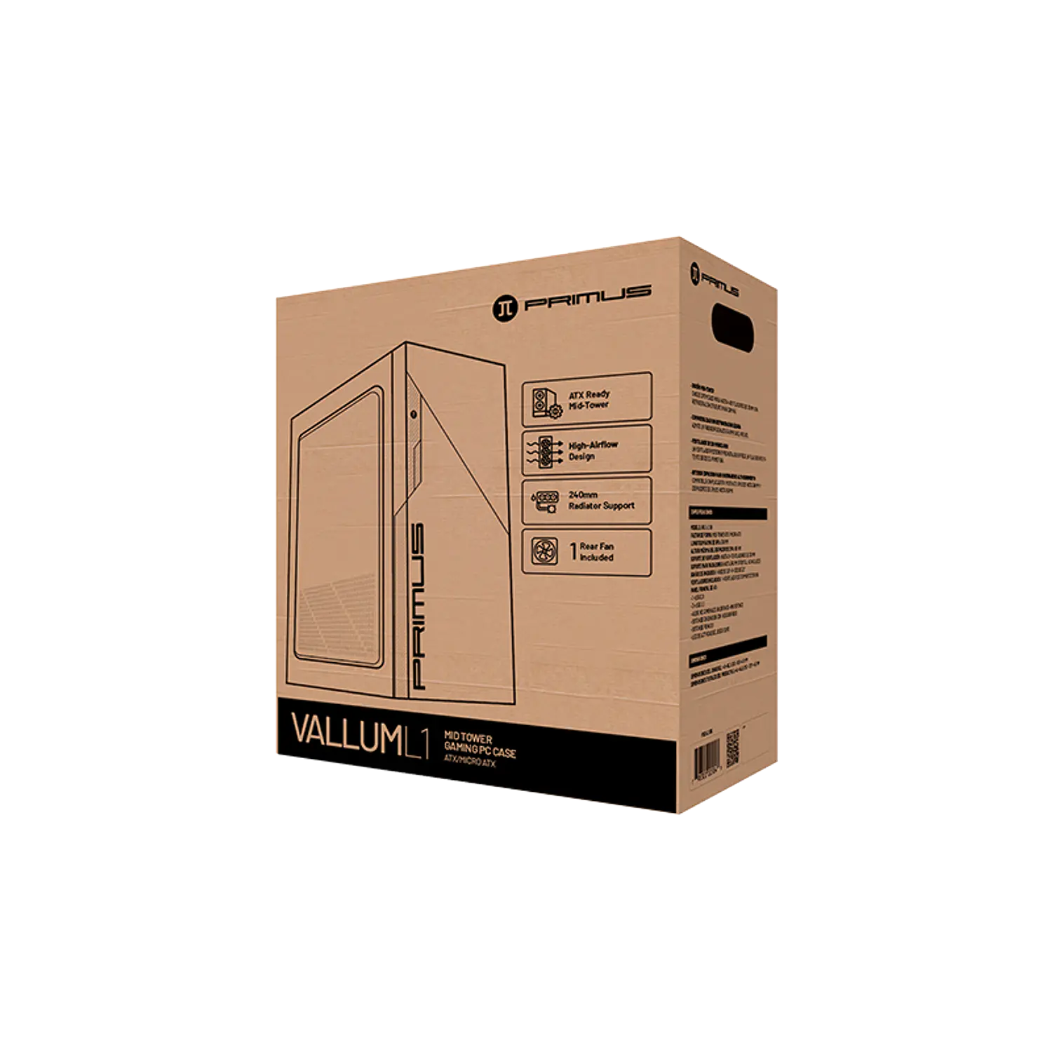 Primus Gaming Vallum L1 PGC-L1 BK, Gabinete Gamer Mid Tower ATX/Micro-ATX, 1 Fan 120 mm, Negro 2