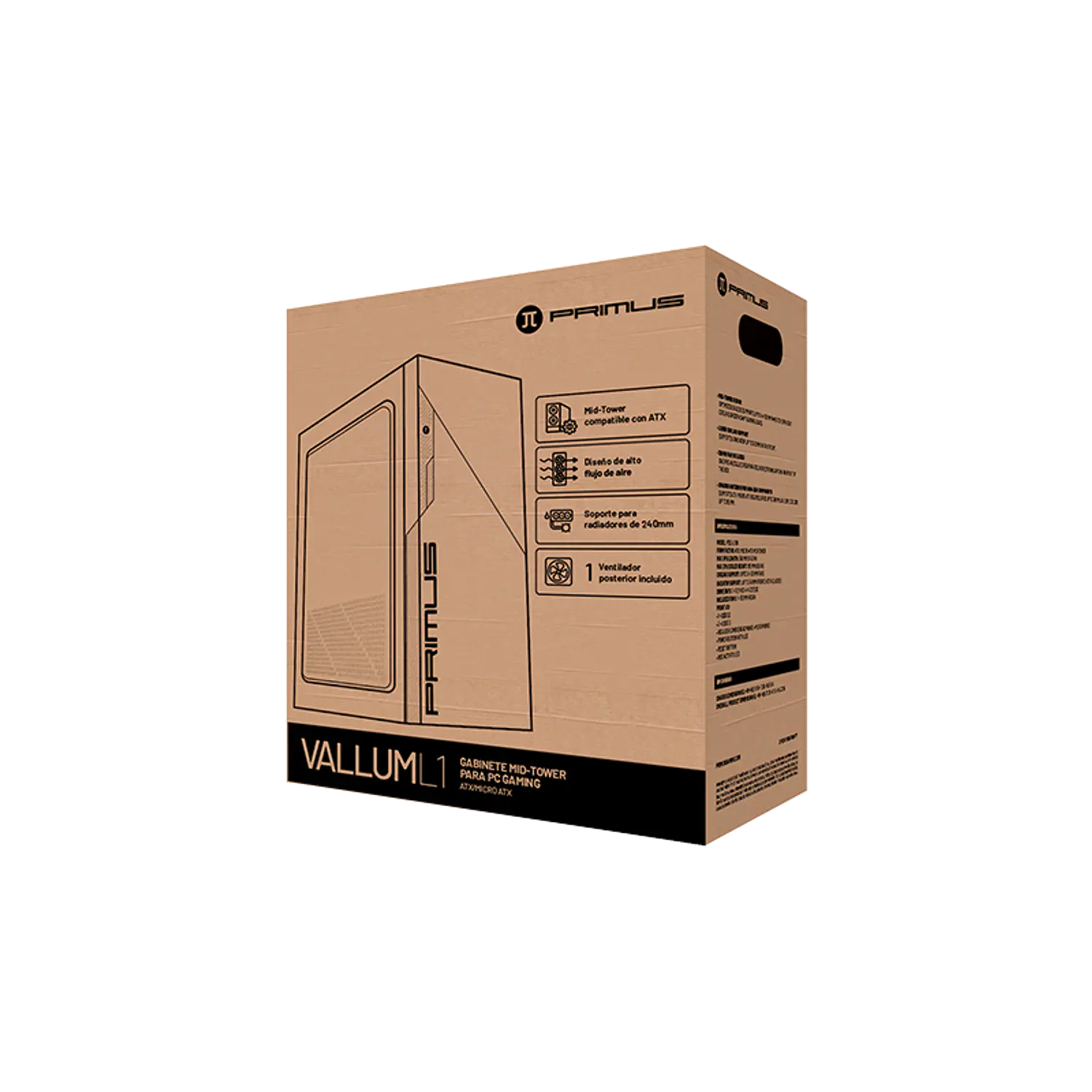Primus Gaming Vallum L1 PGC-L1 BK, Gabinete Gamer Mid Tower ATX/Micro-ATX, 1 Fan 120 mm, Negro 3