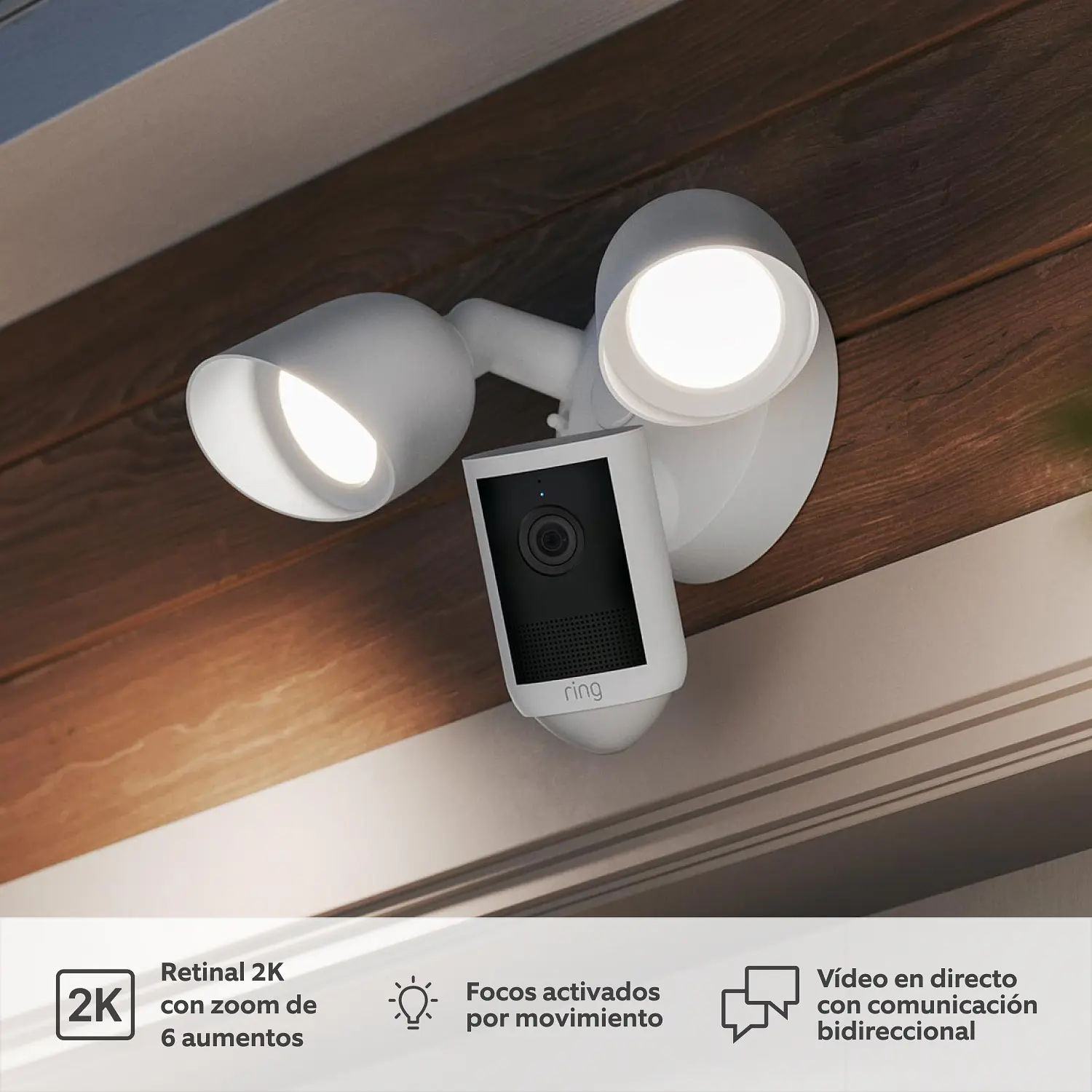 Ring Floodlight Camera 2K (2ª Gen), Cámara de Seguridad WiFi 2K, 2000 lm, Sirena, Cableada, Blanco 8
