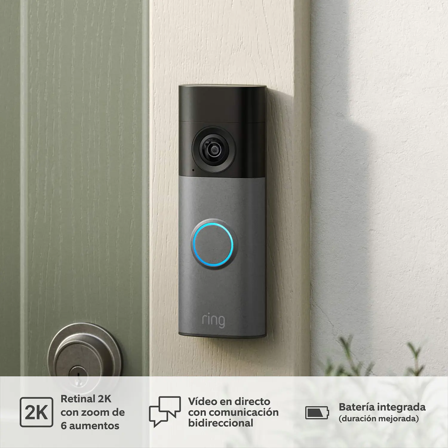 Ring Battery Doorbell 4ª Gen, Timbre Inteligente WiFi 2K, Batería Integrada, Zoom 6x, Matte Mocha 2