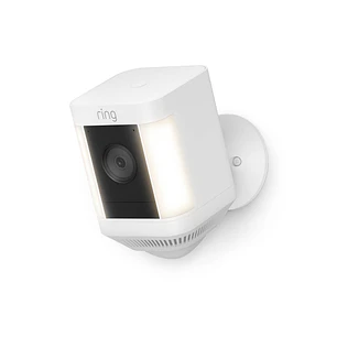 Ring Spotlight Cam Plus, Cámara de Seguridad WiFi 1080p, Batería, Visión Nocturna Color, Sirena, Blanco