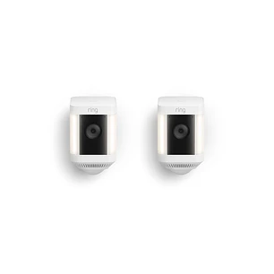 Ring Spotlight Cam Plus 2-Pack, 2 Cámaras de Seguridad WiFi 1080p, Batería, Visión Nocturna Color, Sirena, Blanco