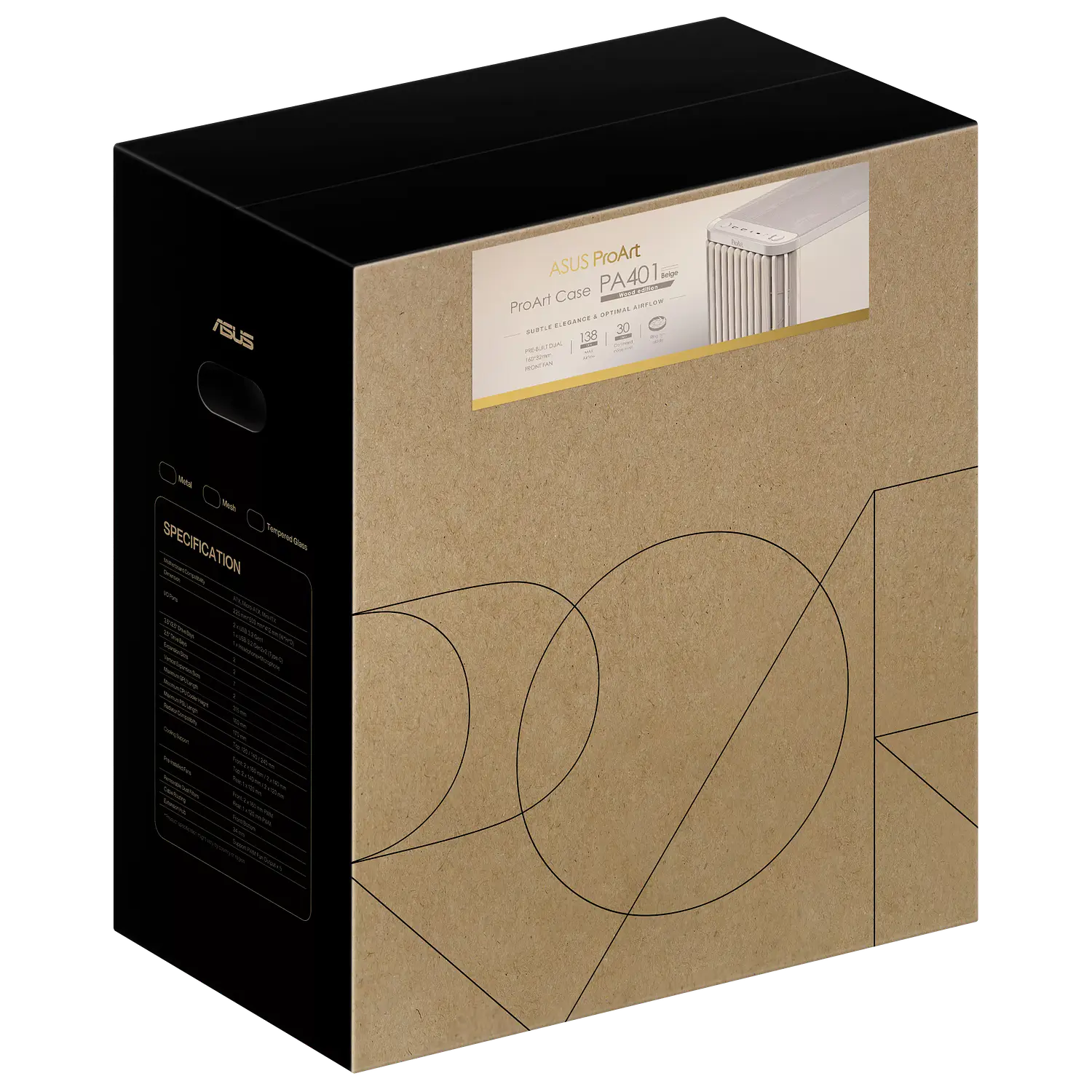 ASUS ProArt PA401 Wood Edition Beige, Gabinete ATX, Vidrio Templado, 3 Fans PWM, USB-C 20Gbps 13