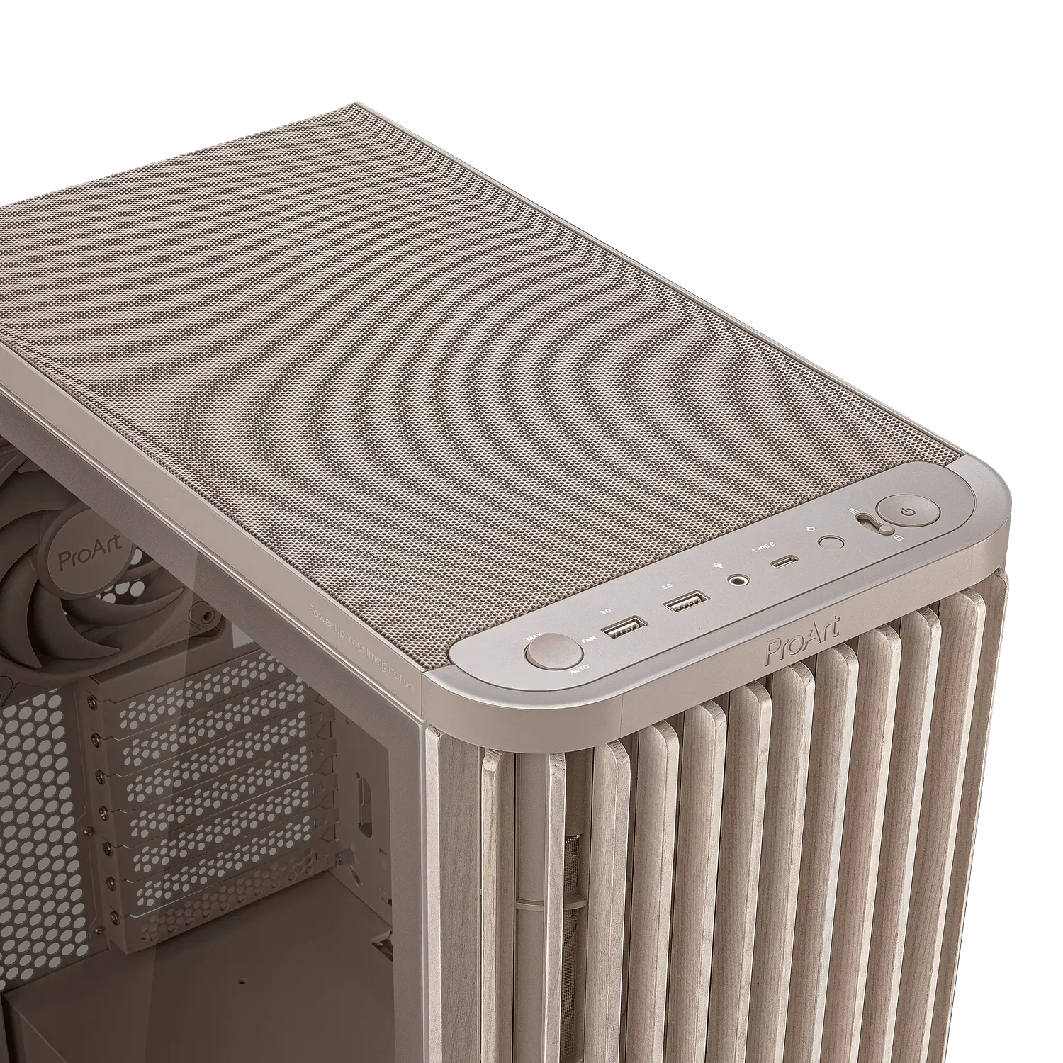 ASUS ProArt PA401 Wood Edition Beige, Gabinete ATX, Vidrio Templado, 3 Fans PWM, USB-C 20Gbps 10