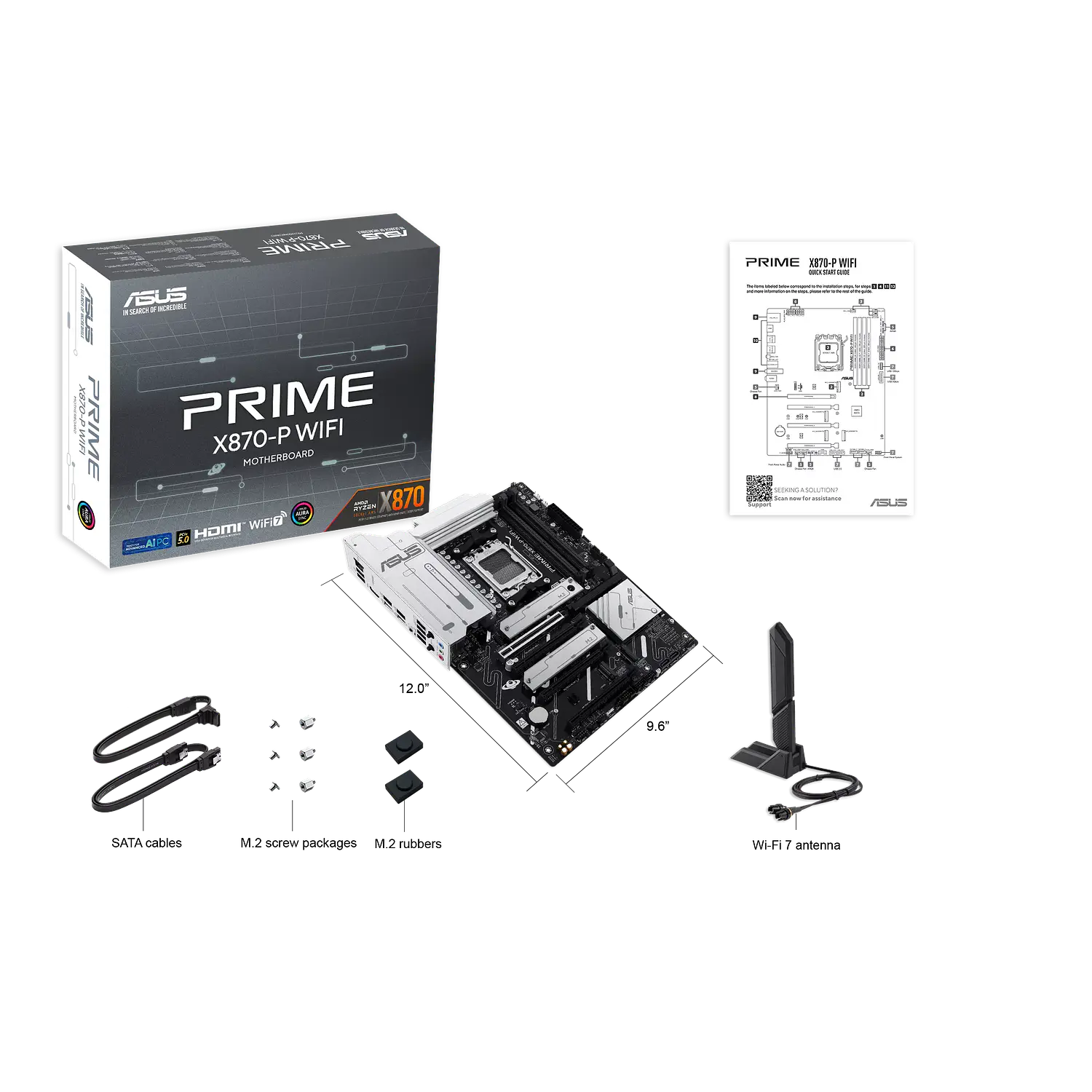 ASUS PRIME X870-P WIFI, Placa Madre ATX AM5, DDR5, PCIe 5.0, WiFi 7, USB4, 2.5GbE 10