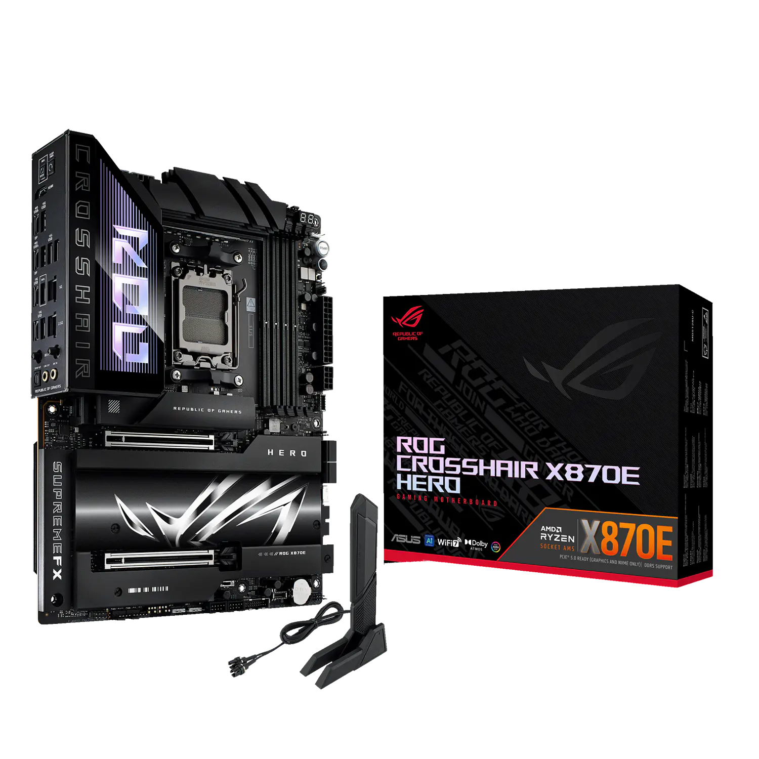 ASUS ROG Crosshair X870E Dark Hero, Placa Madre ATX AM5, DDR5, PCIe 5.0, WiFi 7, 10GbE + 5GbE, USB4 9