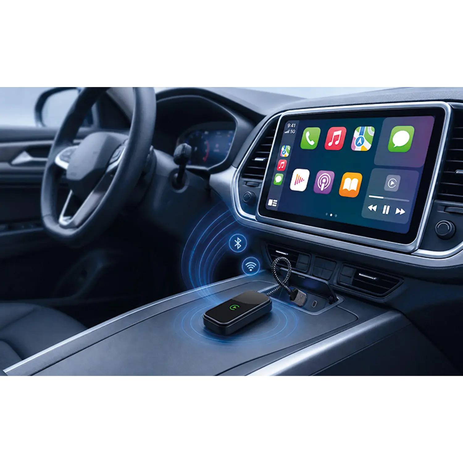 Xtech XTA-938 Adaptador Inalámbrico 2 en 1, Apple CarPlay y Android Auto, Bluetooth 5.2, Wi-Fi Dual Band 8