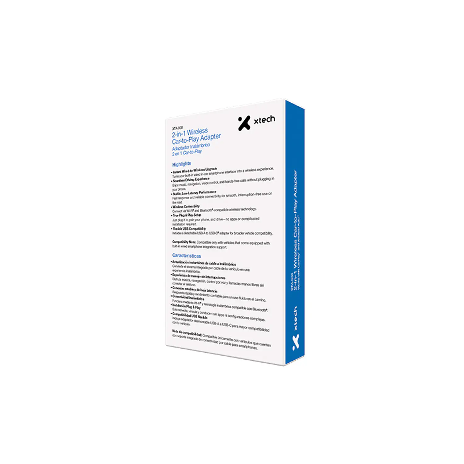 Xtech XTA-938 Adaptador Inalámbrico 2 en 1, Apple CarPlay y Android Auto, Bluetooth 5.2, Wi-Fi Dual Band 6