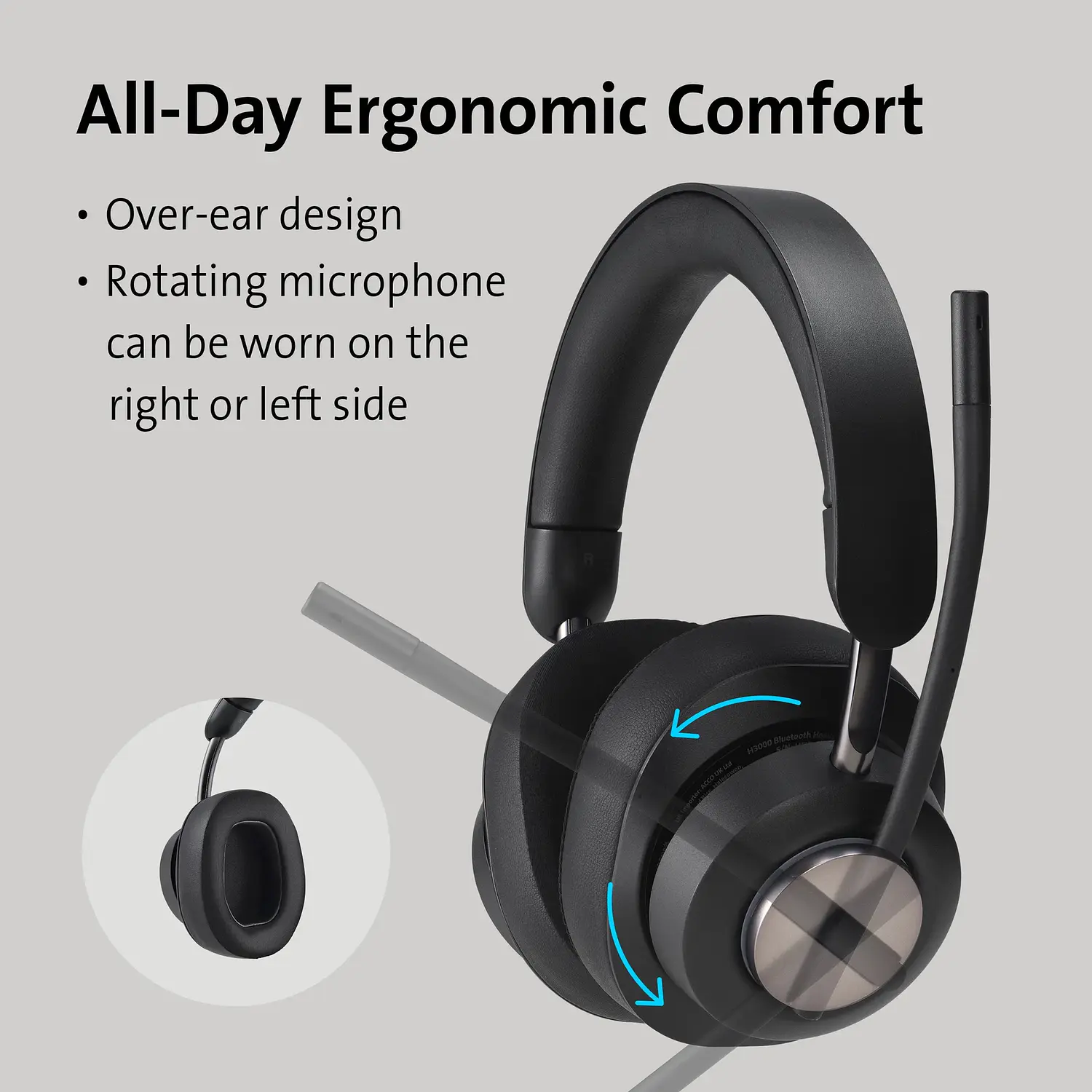 Kensington H3000 K83452WW Audífonos Bluetooth Over-Ear, Micrófono ENC, Multipunto, Batería 60h, Negro 10