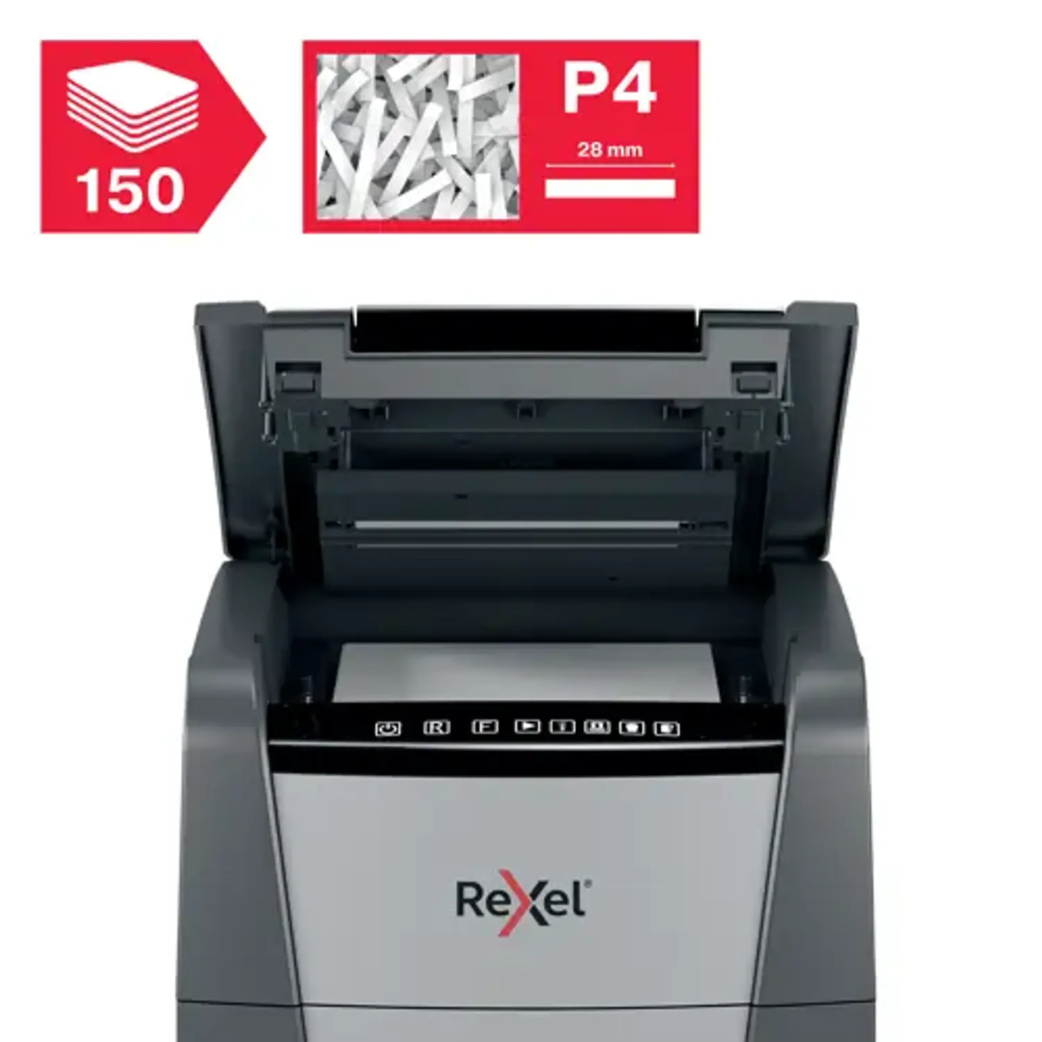 Rexel Optimum AutoFeed+ 150X 2020150XEU, Trituradora Automática 150 Hojas, P-4 4x28mm, Papelera 44L 9