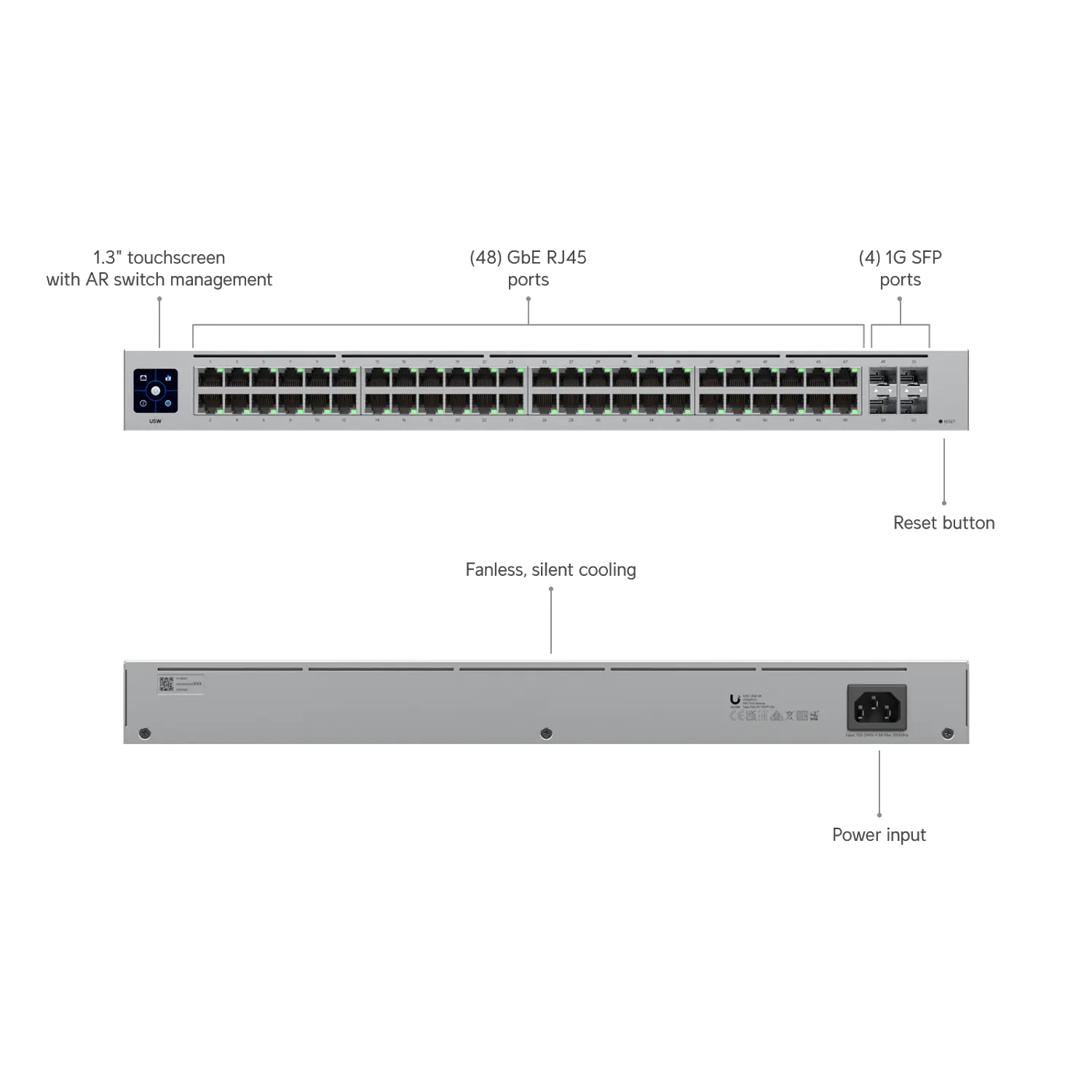 Ubiquiti UniFi Standard 48 USW-48, Switch L2 48 Puertos Gigabit, 4 SFP 1G, 104Gbps, Fanless, Rack 1U 7