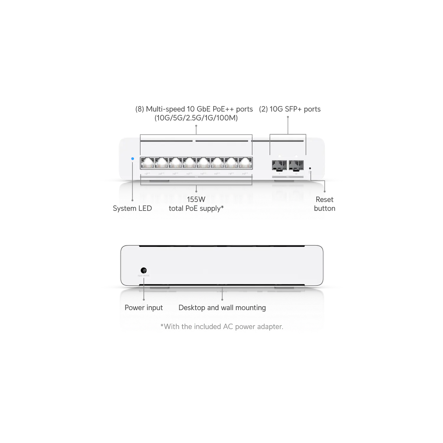 Ubiquiti UniFi Pro XG 8 PoE USW-Pro-XG-8-PoE, Switch L3 8 Puertos 10GbE PoE++, 2 SFP+ 10G, 155W, 200Gbps 8