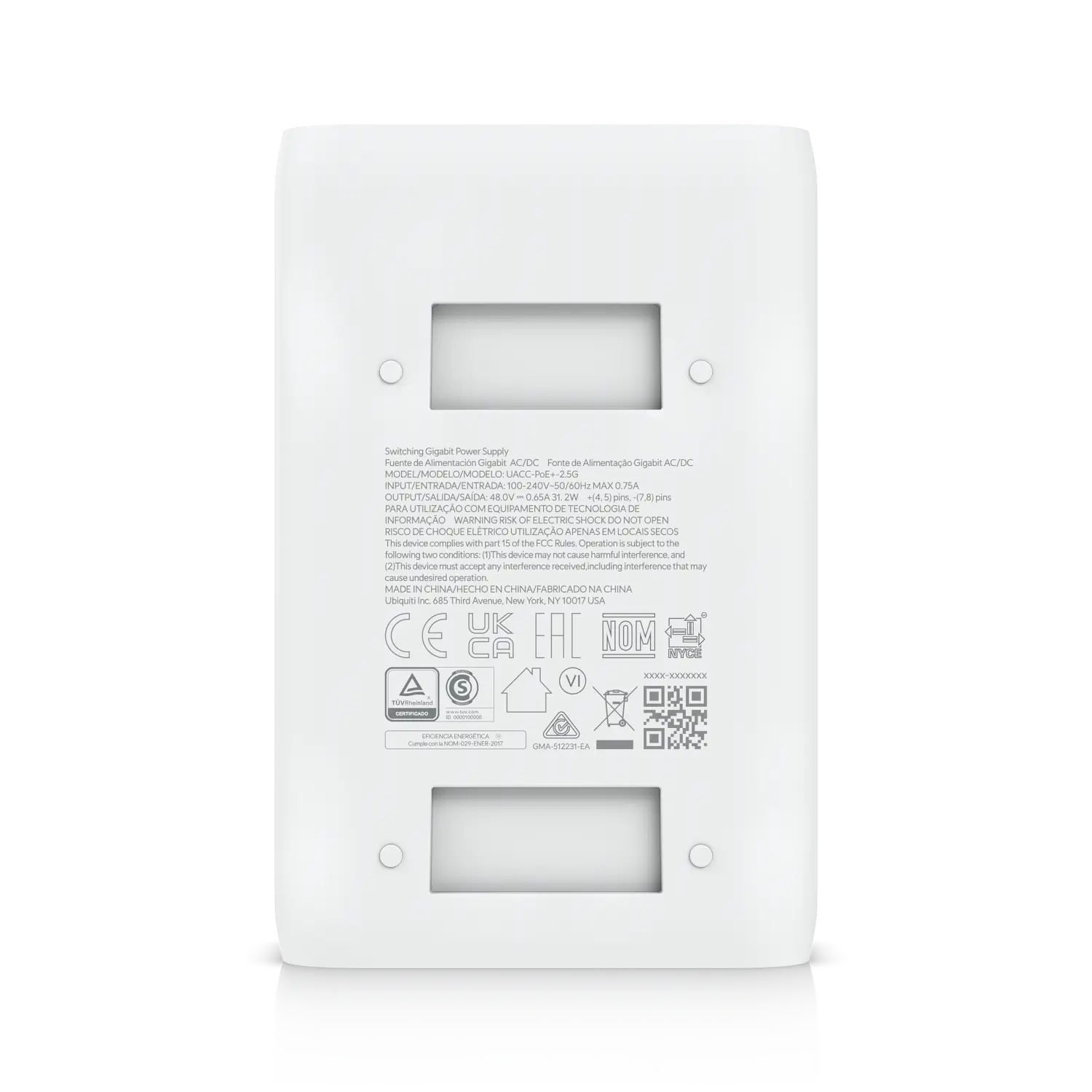 Ubiquiti UniFi UACC-PoE+-2.5G, Adaptador PoE+ 30W, 2.5GbE, 48V 0.65A, Protección Sobretensiones 7