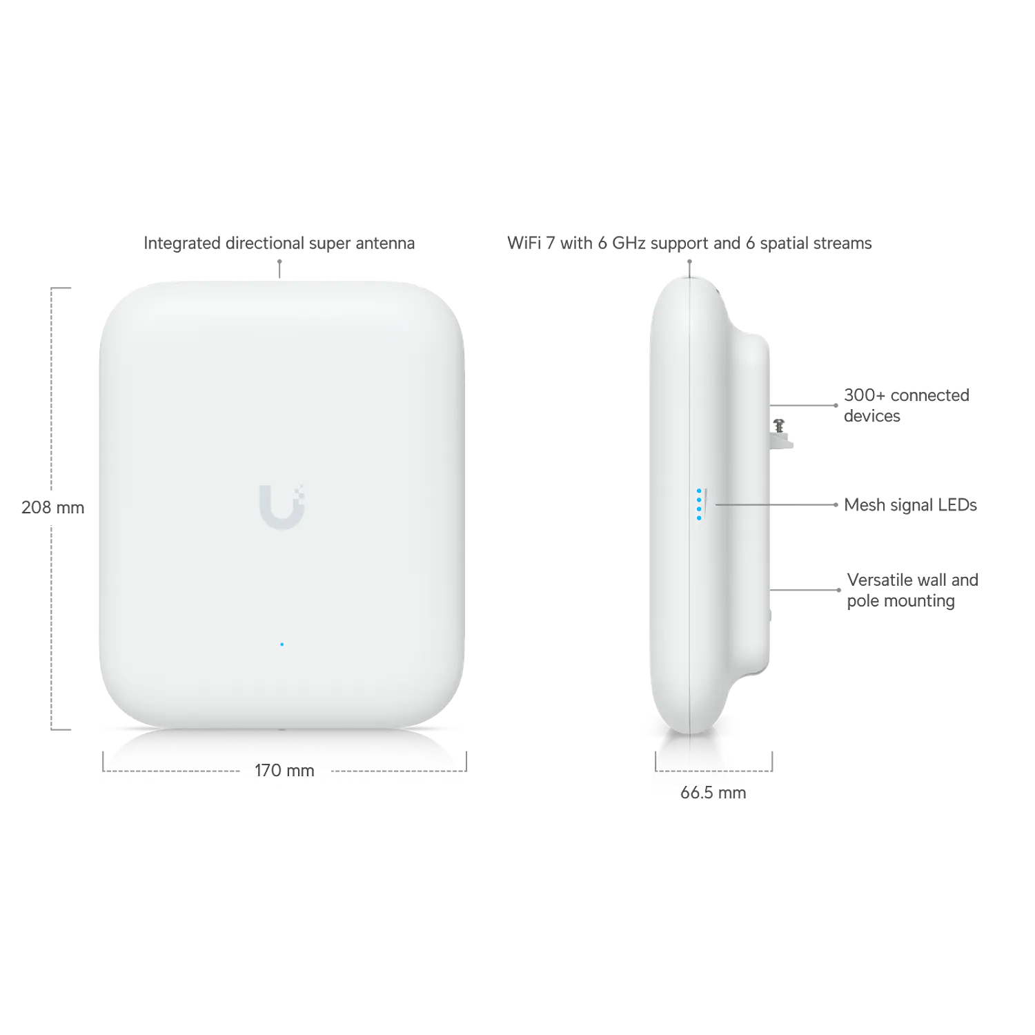 Ubiquiti UniFi U7 Pro Outdoor U7-Pro-Outdoor, Access Point WiFi 7 Tri-Banda, 6 Streams, 2.5GbE, PoE+, IP67, 465m² 15