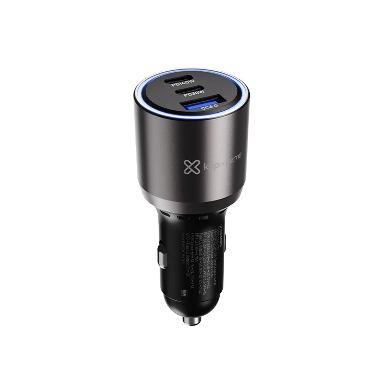 Klip Xtreme PowerCar 140 KCC-140, Cargador para Auto 140W, 2 USB-C PD, USB-A QC 3.0, 12-24V, Negro 1