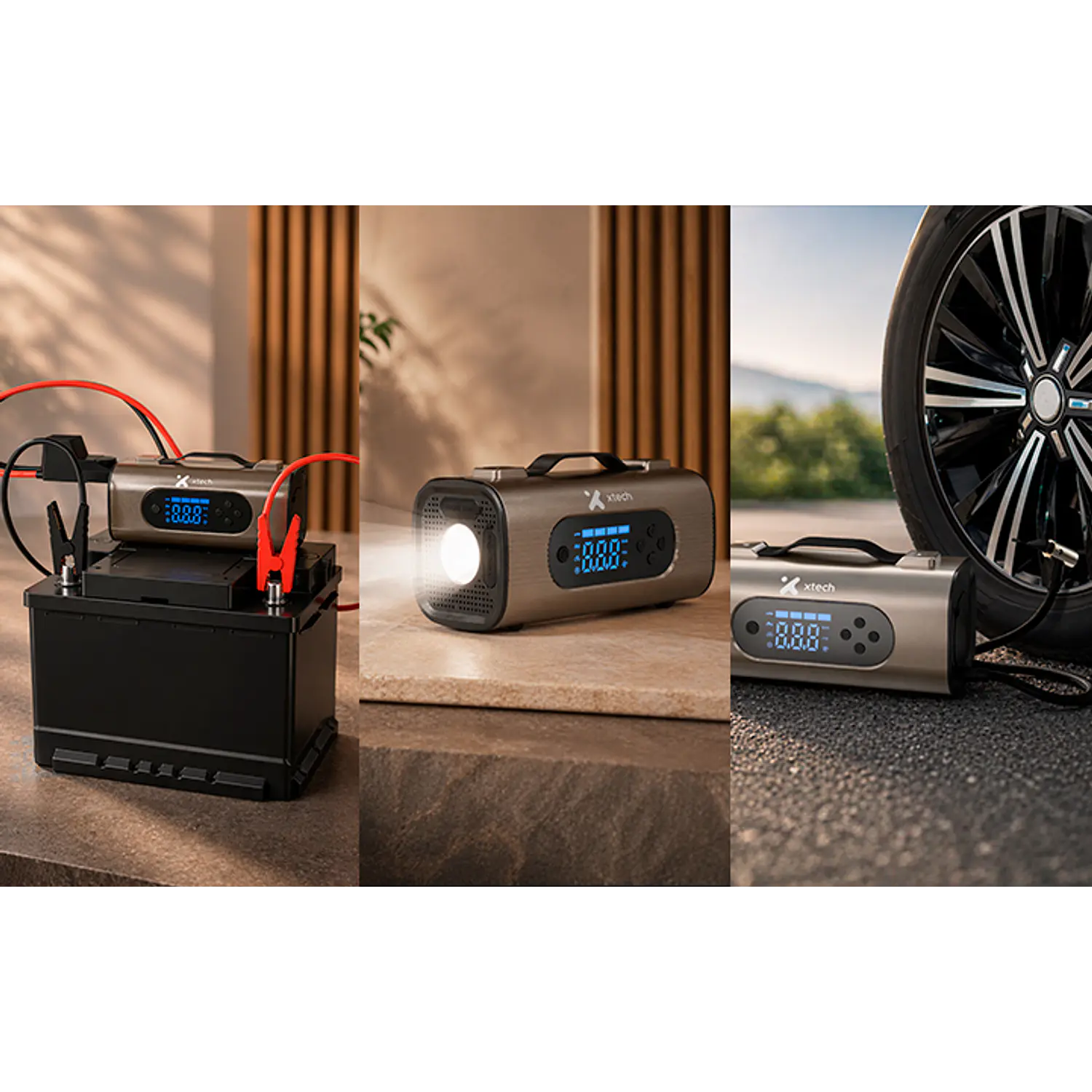 Xtech ResQRide XTA-830, Arrancador 1000A + Compresor 150 PSI, Power Bank 10000mAh, Aspiradora, 8 en 1 10
