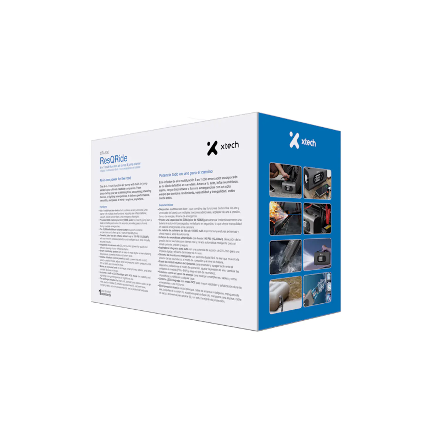 Xtech ResQRide XTA-830, Arrancador 1000A + Compresor 150 PSI, Power Bank 10000mAh, Aspiradora, 8 en 1 6