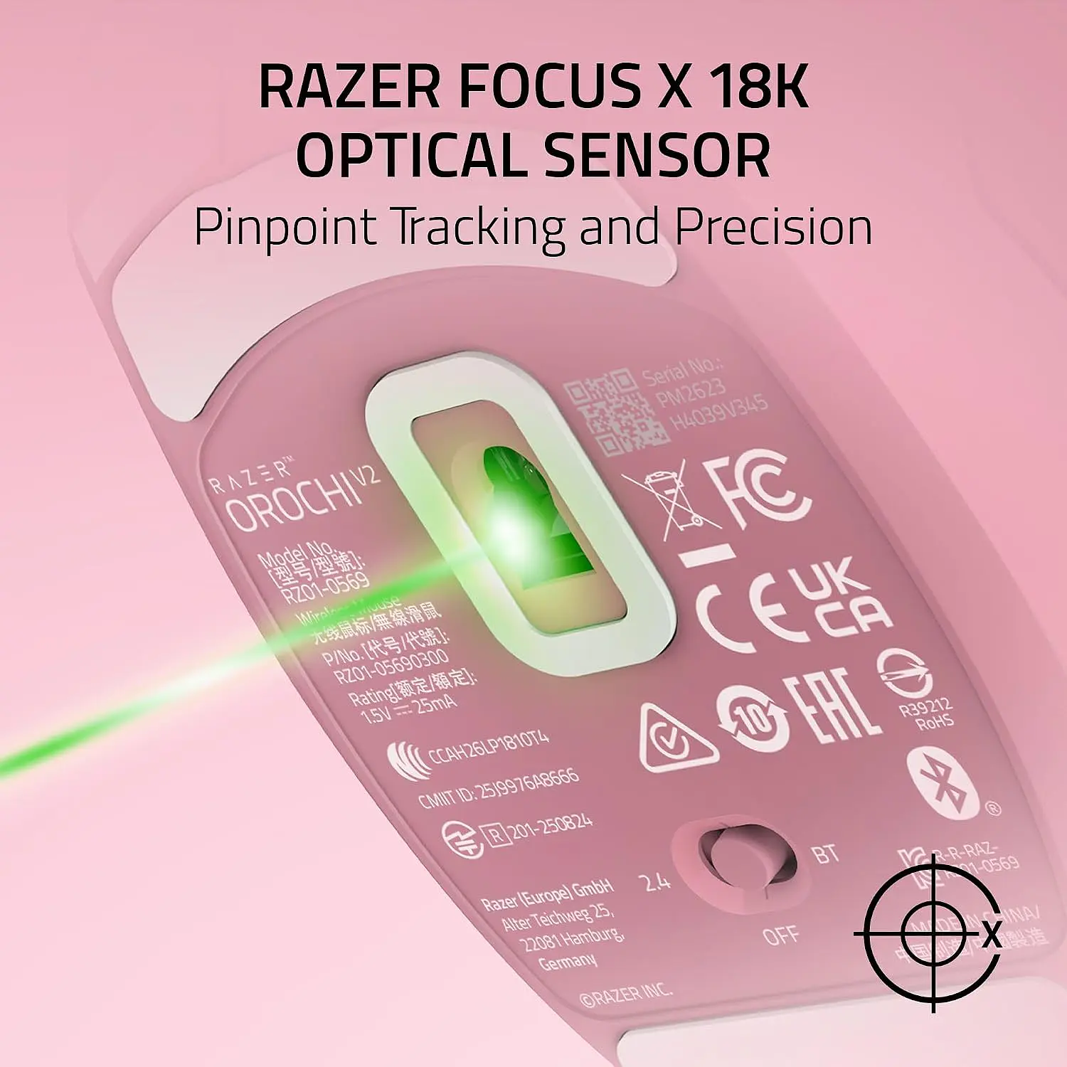 Razer Orochi V2 2026, Mouse Gamer Inalámbrico Quartz Rosa, 18000 DPI, Bluetooth, HyperSpeed 2.4GHz, 6 Botones 9