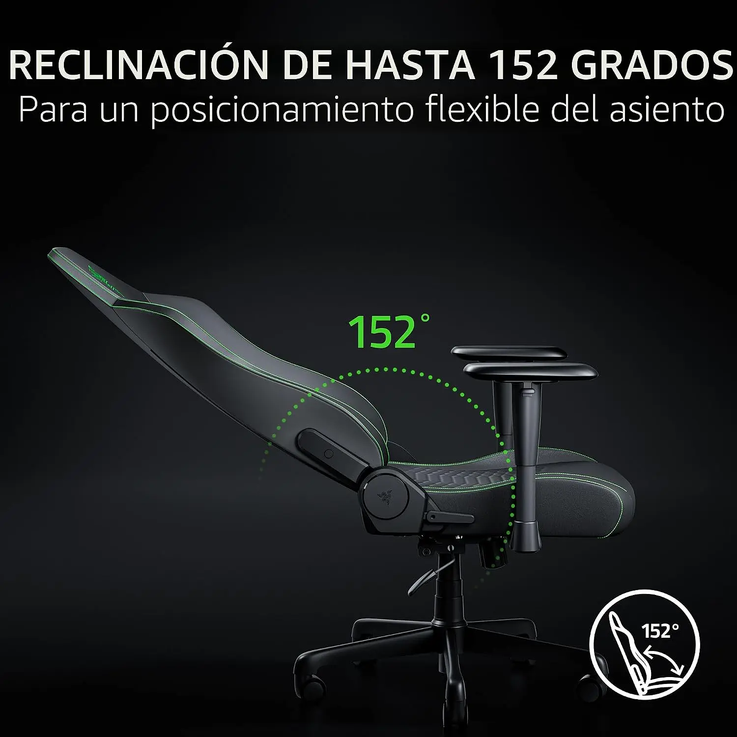 Razer Iskur V2 X NewGen, Silla Gamer Ergonómica, Cuero EPU CoolTouch, Soporte Lumbar, Reclinación 152°, Reposabrazos 2D, Negro/Verde 5